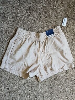 Old Navy Neutral Beige High-Rise Linen-Blend Shorts